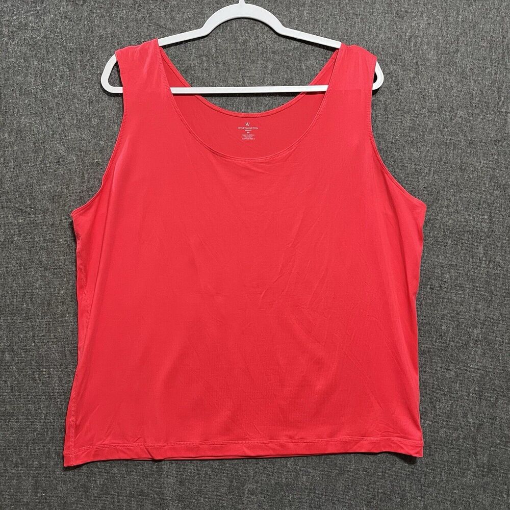 3X Worthington Woman Sleeveless Tank Top, Pinkish Red, Nylon, Spandex, Plus Size